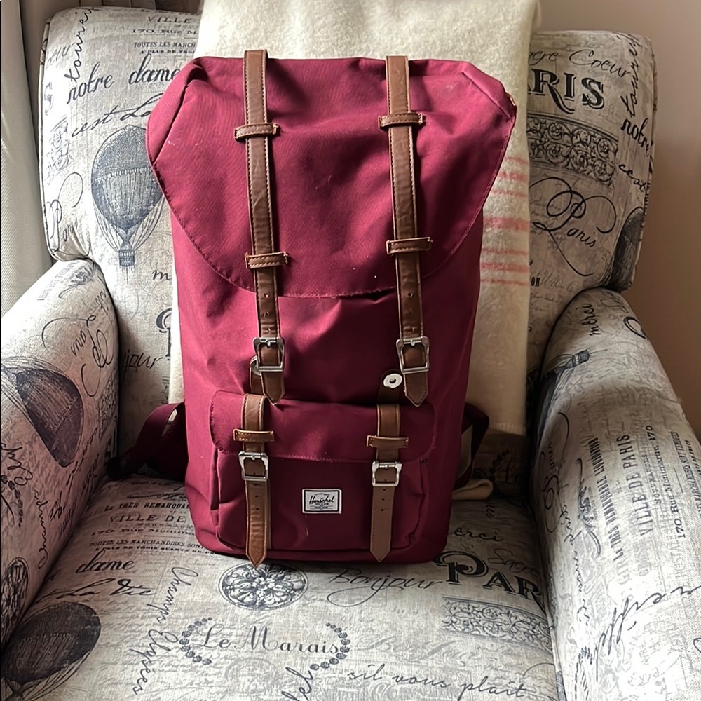 Herschel Supply Company Heritage Burgundy Backpack with Brown Straps new